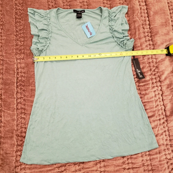 Flutter Sleeve V-neck Top Women Large Boho Summer green mint sage seafoam NEW - Picture 7 of 7